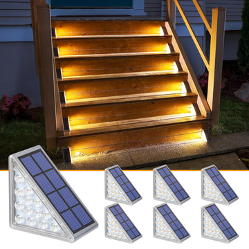 Solar Step Lights, 6 Pack Warm White Solar Stair Lights Outdoor Waterproof IP67 Auto On Off, Solar Lights for