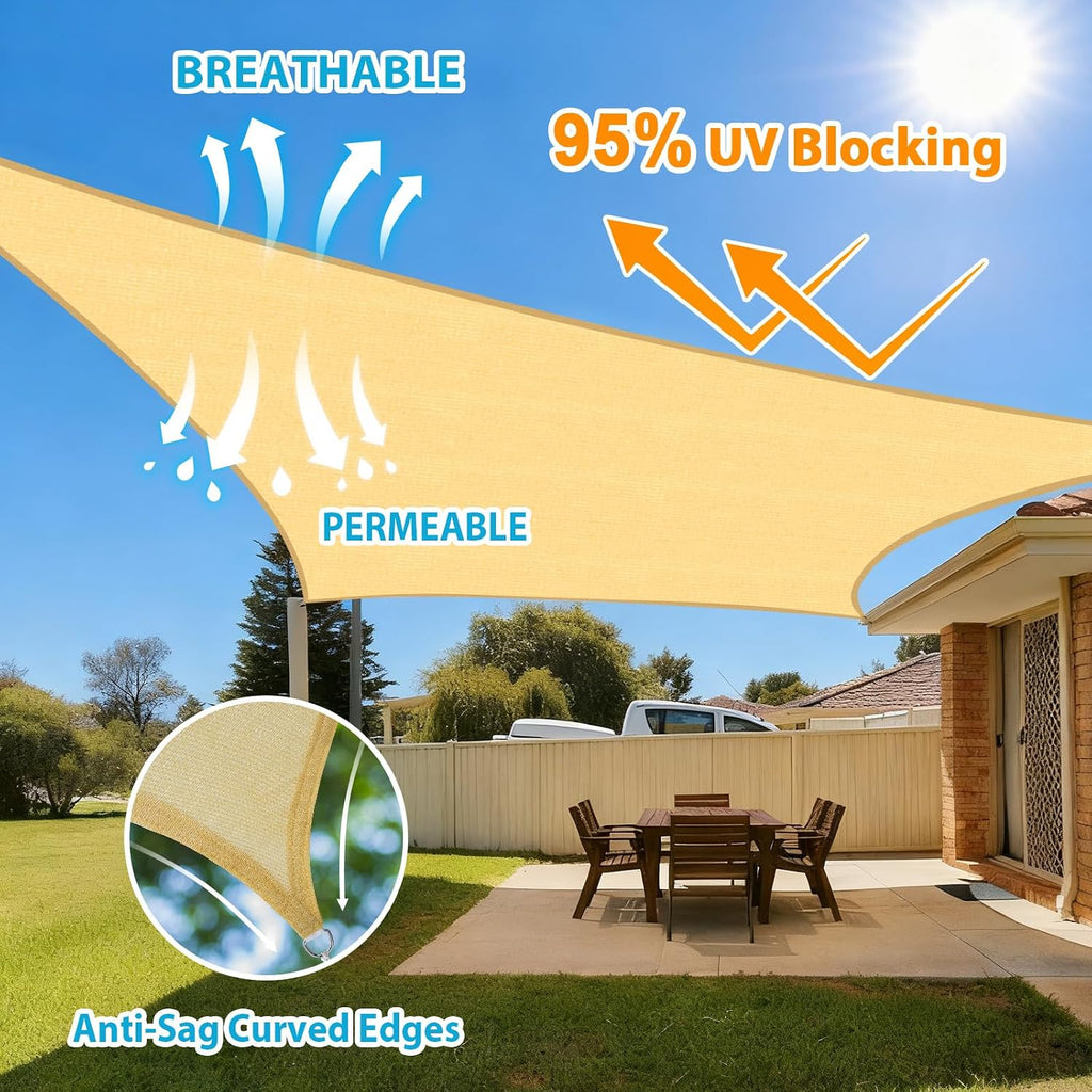 Shade Sail 12'X20' Rectangle Sand UV Block Breathable Sun Shade Canopy for Outdoor Patio Garden Deck Backyard