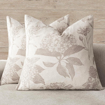 Set of 2 Linen Floral Vintage Throw Pillow Covers Neutral Accent Decorative Cushion Covers Farmhouse Boho Home
