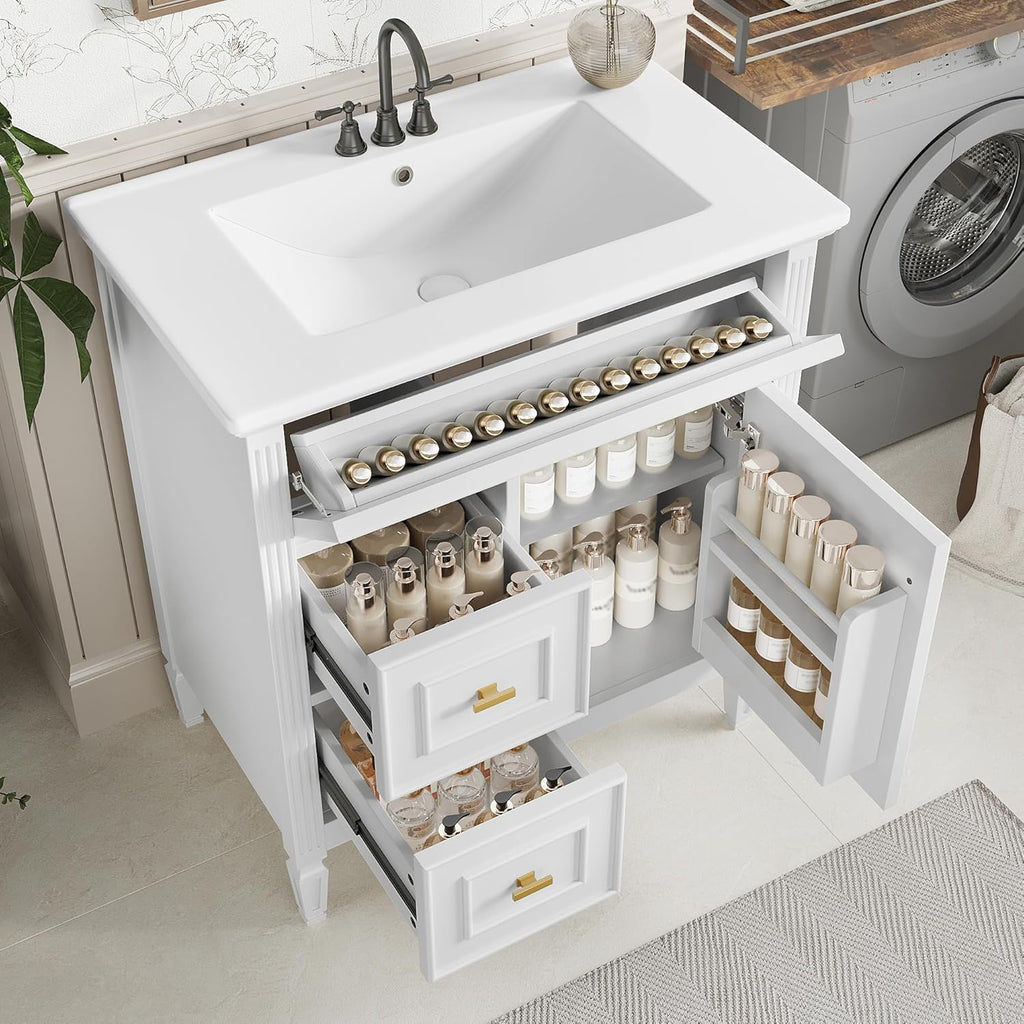 Harper & Bright Designs 30" Bathroom Vanity with Sink, Free Standing Vanity Set with Tip-Out Drawer, 2 Drawers