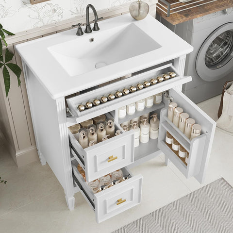 Harper & Bright Designs 30" Bathroom Vanity with Sink, Free Standing Vanity Set with Tip-Out Drawer, 2 Drawers