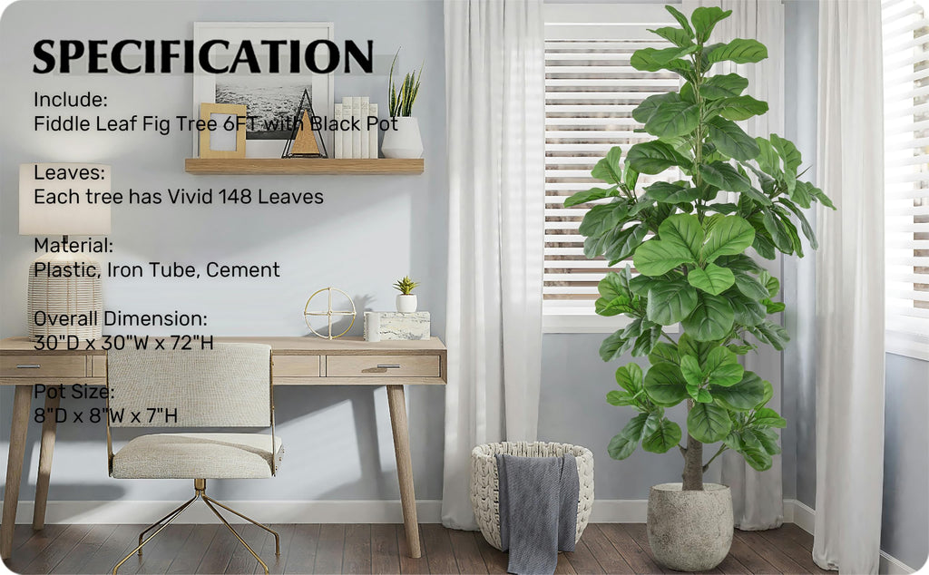 Artificial Fiddle Leaf Fig Tree 6FT with Thick 148 Leaves