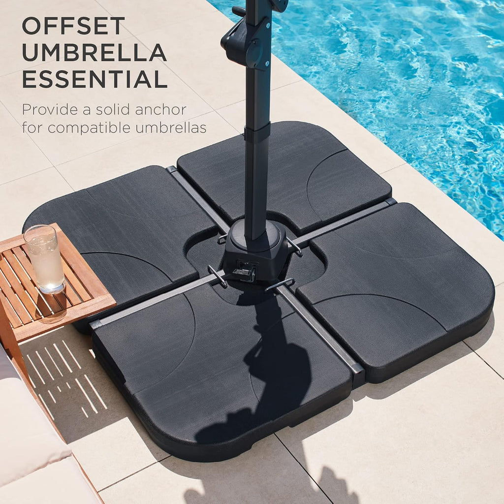 4-Piece 155lb Capacity Heavy-Duty Cantilever Offset Patio Umbrella Stand Square Base Plate Set w/ Easy-Fill Spouts for