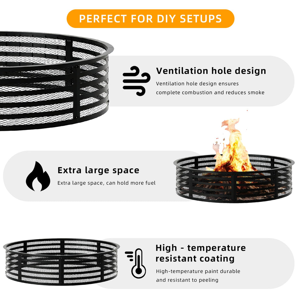 Outdoor Smokeless Fire Pit Ring, 48 Inch Round Steel Fire Ring Insert