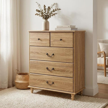 Farmhouse Chest of Drawers 5 Drawers Dresser Oak | 30" Wide Vertical Dressers & Chests of Drawers Vintage Wood