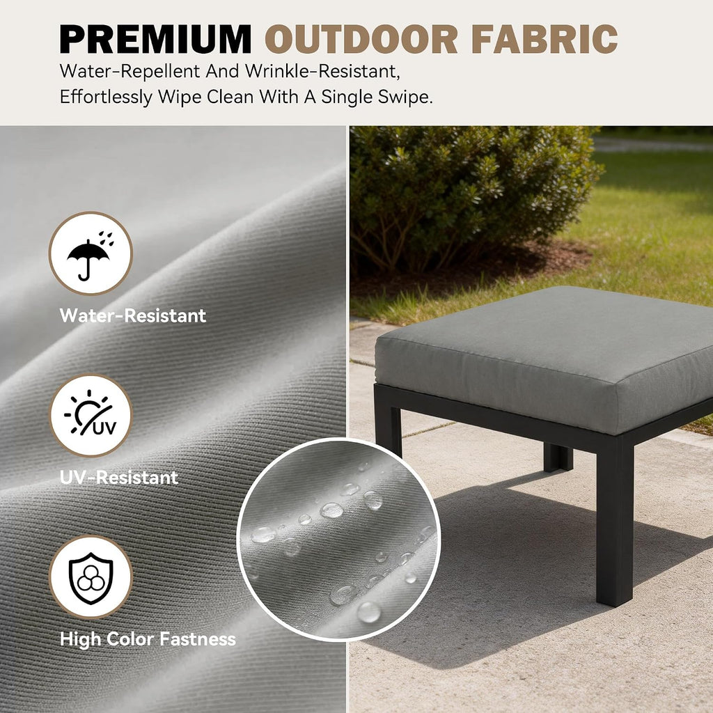Metal Outdoor Ottoman, 2-Piece Aluminum Footstool w/Removable Cushion, Multipurpose Footrest Stool Additional