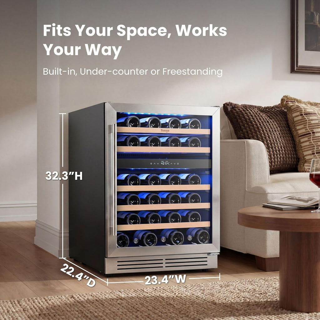 Wine Fridge Cooler - 24 Inch Dual Zone Wine Fridge Hold 52 Bottles, 40-65°F Wine