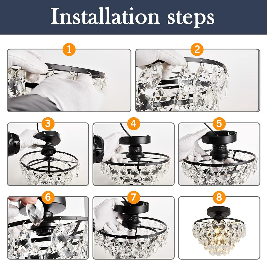 Crystal Chandelier,Modern Semi Flush Mount Small Ceiling Light Oil Rubbed Bronze,Mini E26 Ceiling Lamp Bedroom