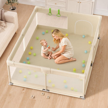 Beige Large Baby Playpen - 69x59in Playpen for Babies and Toddlers