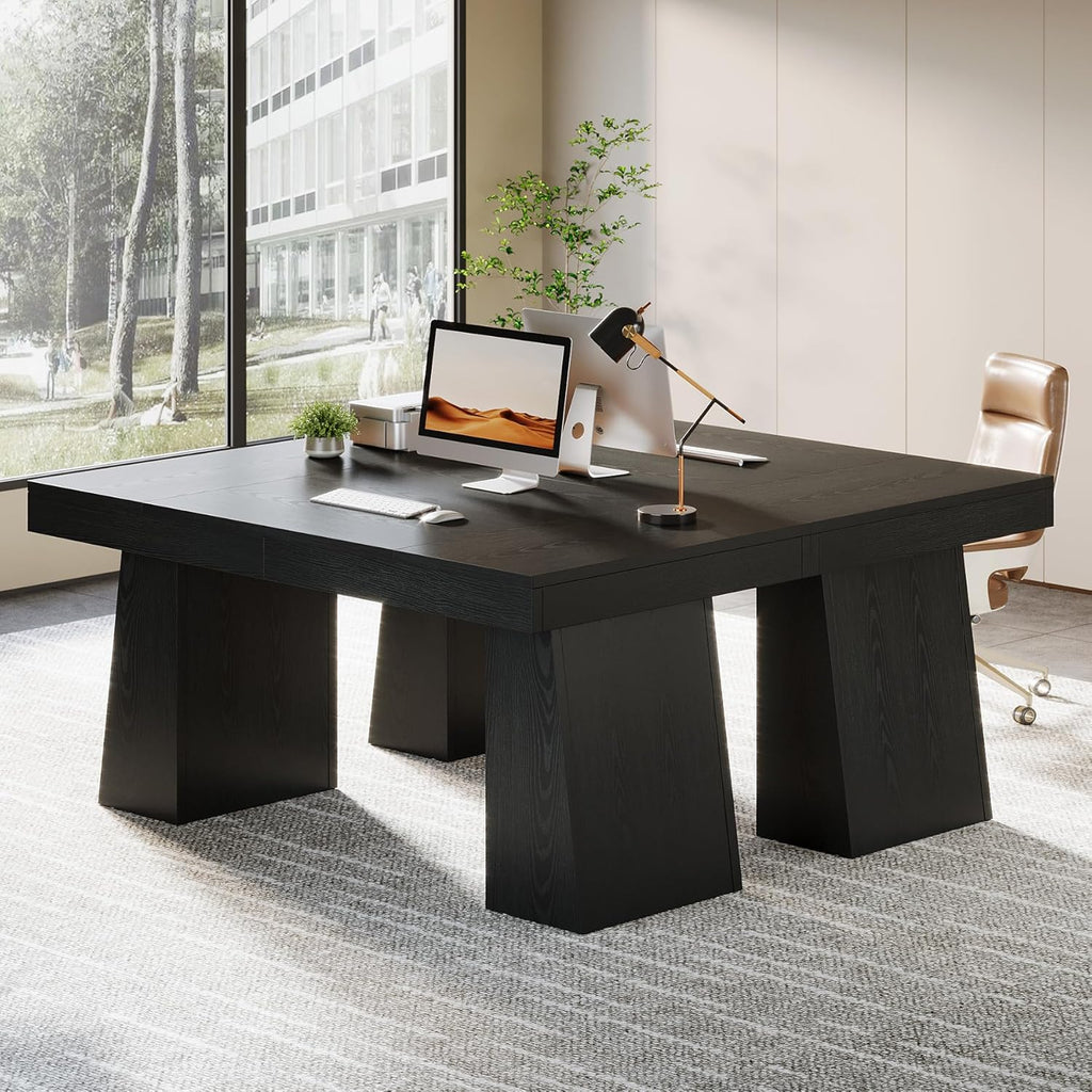 55-Inch Executive Desk, Thick Wood Office Computer Desk with Double Pedestal