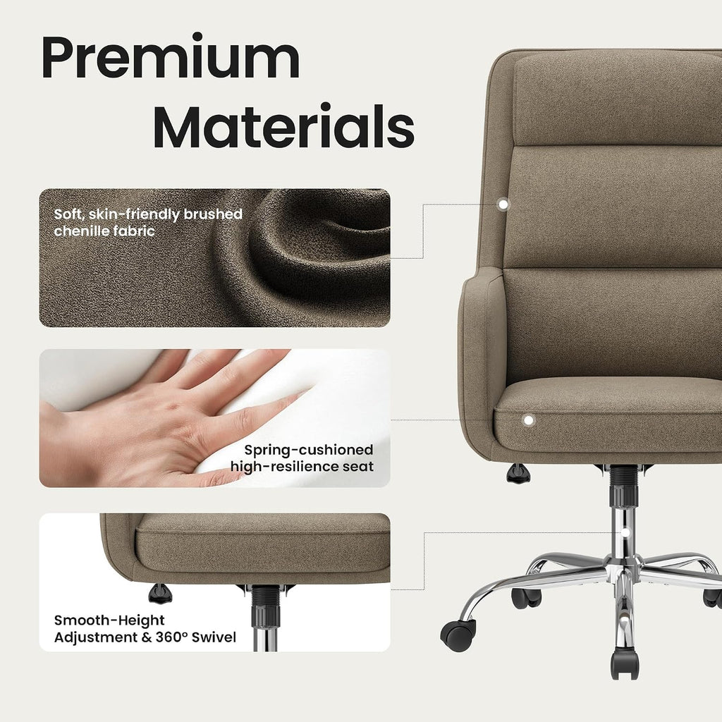 Modern Executive High Back Home, Upholstered Desk Chair with Wheels, Vanity Chair with Head and Lumbar