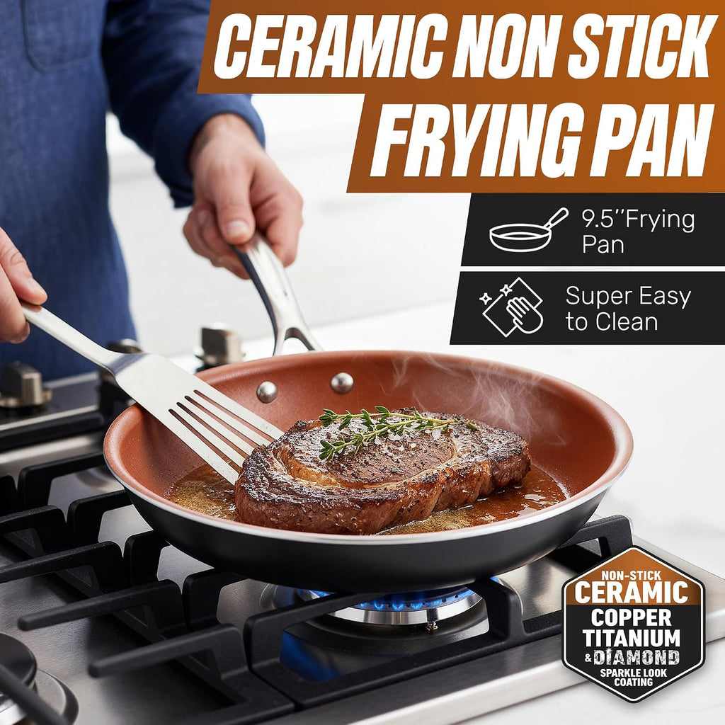 12 Pc Pots and Pans Set Non Stick Ceramic Cookware Set | Non Toxic PFOA/PFOS/PTFE Free, Stay Cool Stainless Steel