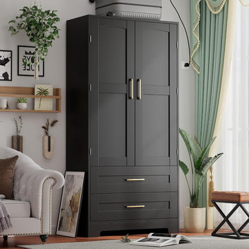 Wooden Armoire Wardrobe Closet, Bedroom Armoires with Door and Drawers, Freestanding Wardrobe Clothing Storage