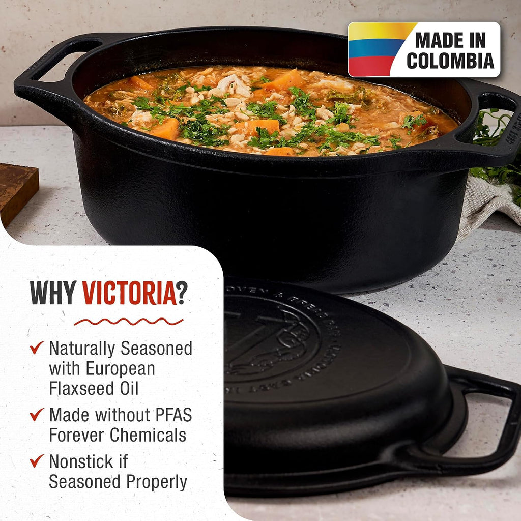 6-Quart Cast Iron Oval Dutch Oven, Combination Combo Cooker Pot and Skillet, Bread Baker, Colombia, 2-Piece Set |