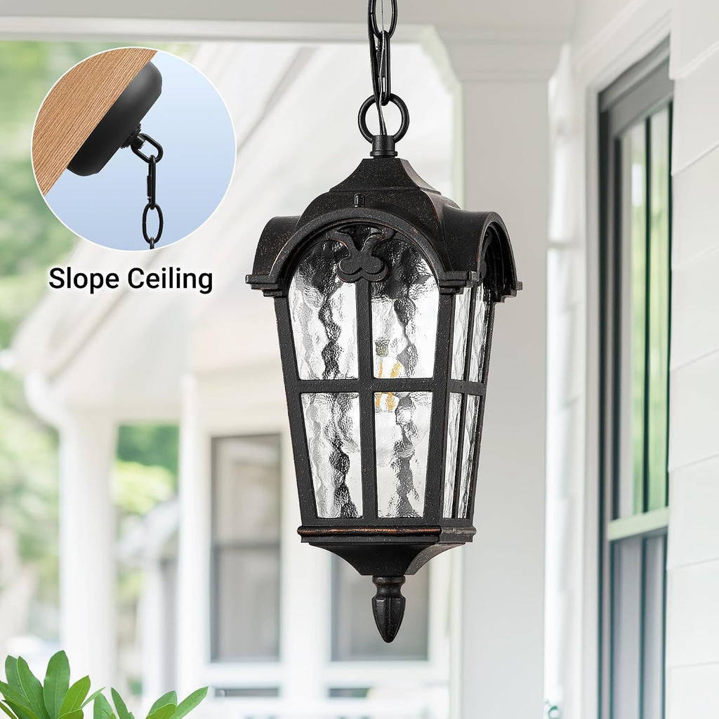 Vintage ORB Pendant Light Fixtures with Gold Trim, 1 Pack Porch Lights Outdoor with Adjustable Chain