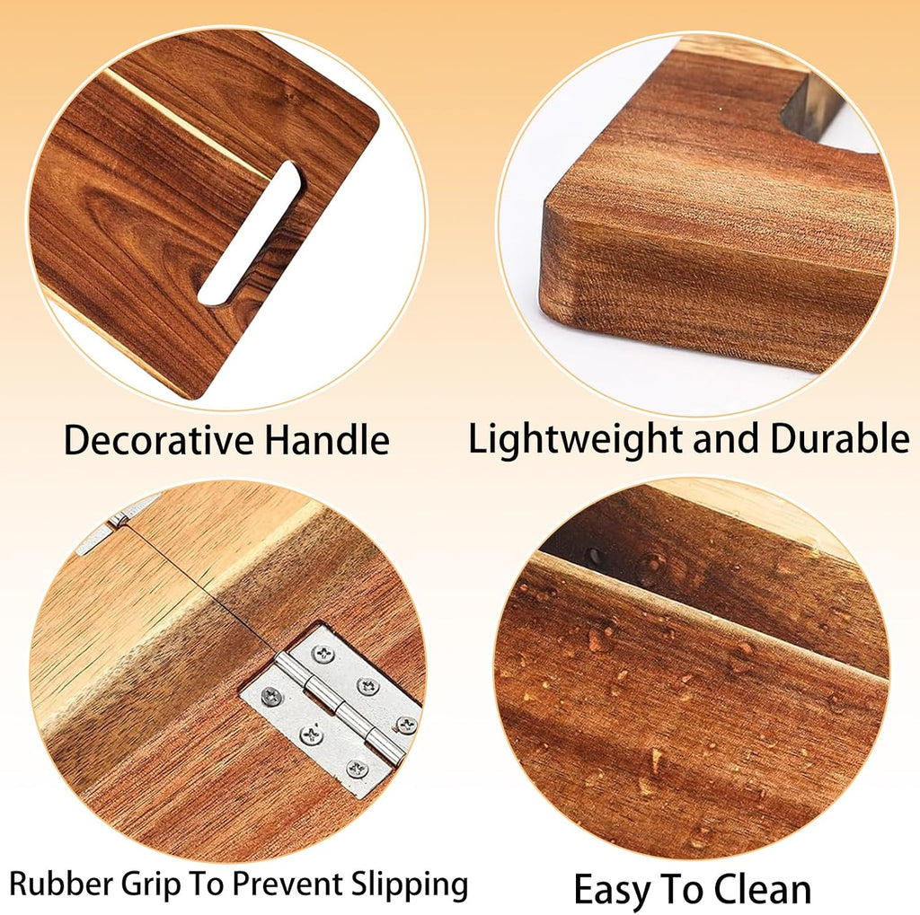 Large Charcuterie Board, 33 x 12 Inch Rectangular Foldable Acacia Wood Tray | Long Charcuterie Boards with Handles