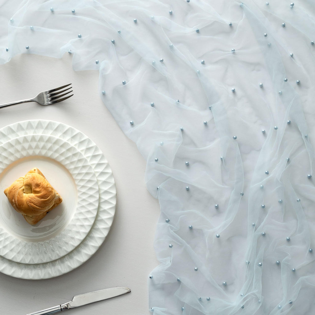 Light Blue Pearl Tulle Fabric, 1 Yard