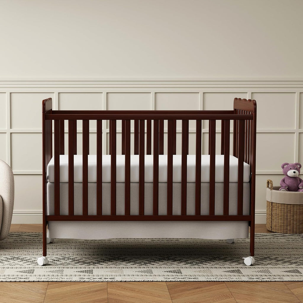 4-in-1 Convertible Wood Baby Crib, Toddler Bed & Daybed (Espresso) | Locking Wheels, 3 Heights, Non-Toxic Finish