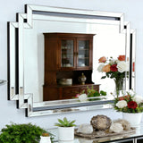 Modern Large Living Room Mirror with Mirrored Frame Decor, 24" X 36" Decorative Wall Mirror with Glass Pieces and