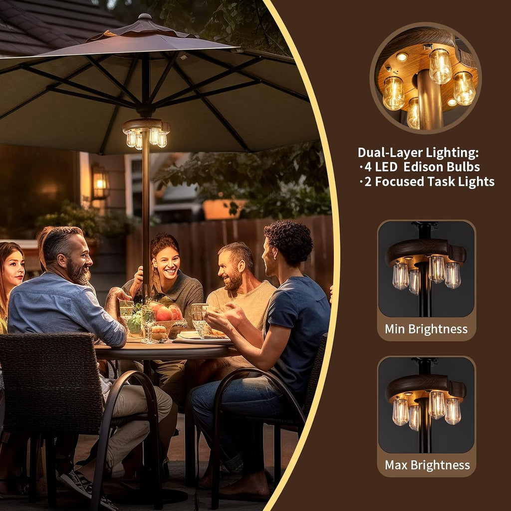 Dark Wood Grain Patio Umbrella Light with Remote Control