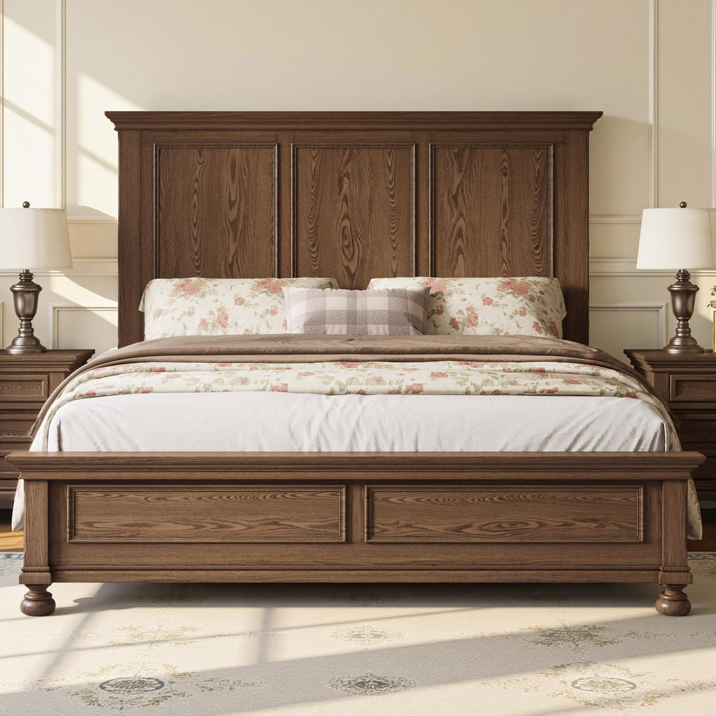 Solid Wood King Bed Frame with 65.2" High Headboard