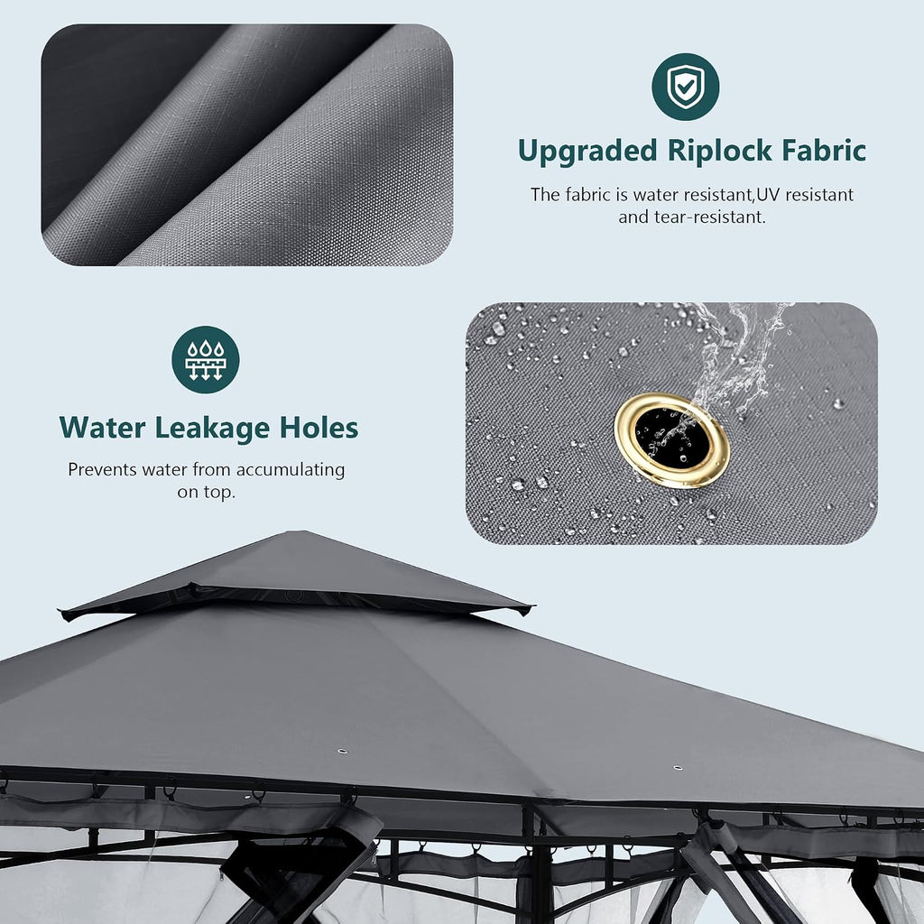 Heavy Duty Easy Fixed Steel Frame Patio Gazebo with Fade-Resistant Canopy & Rust-Resistant Frame, 10x12 ft, Dark Gray