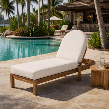 Acacia Wood Chaise Lounge Chair Outdoor, Adjustable Backrest Sun Lounger Recliner, Patio Outdoor Chaise Lounge