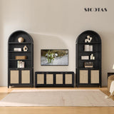 Book Shelf Arched Cabinet Bookshelf Arch 84.2" Tall Bookcase 5 Tier Large Bookshelves with Doors Storage Rattan Boho