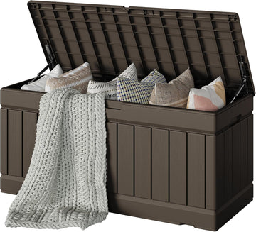 78 Gallon Deck Box, Waterproof Resin Outdoor Storage Box | Outdoor Storage Bench Lockable for Outside and Patio
