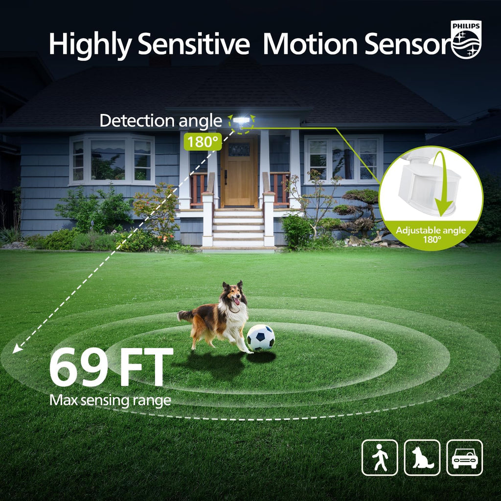 72W 7400LM LED Security Lights w/PIR Motion Sensor Outdoor, 5000K Daylight Dusk to Dawn Aluminum Flood Light, 3