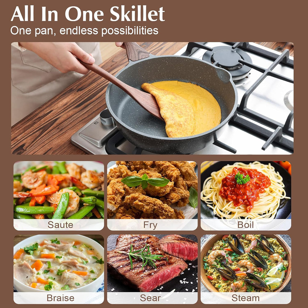 16Pcs Pots and Pans Set Non Stick, Granite Cookware Set PFOA Free | Induction Compatible, Even & Fast Heating, Easy