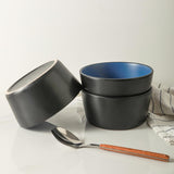 Albie Stoneware 16-Piece Modern Dinnerware Set, Kitchen Plates and Bowls Sets, Service for 4, Blue and Black