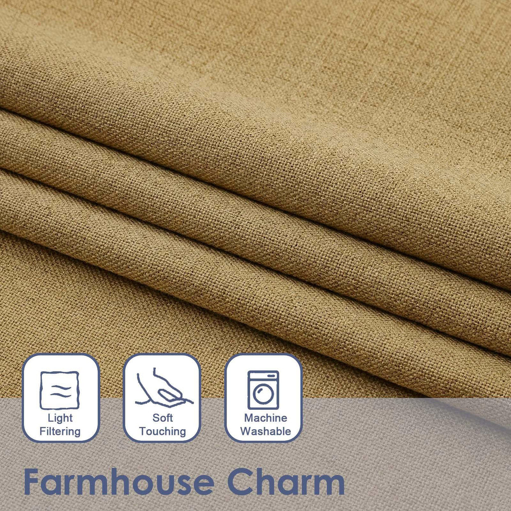 Lace Short Kitchen Curtains 36 Inch Length - Light Filtering Faux Linen Living Room Half Window Curtains, Farmhouse