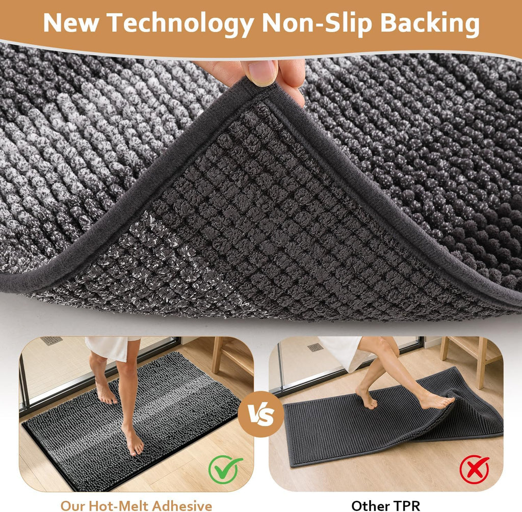 Bathroom Rugs Sets 3 Piece, Ultra Absorbent Non Slip Bath Mats | Quick Dry, Machine Washable, Chenille Gradient Bath