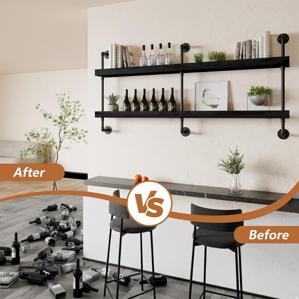 Bar Shelves, Wall Mounted Wine Rack, Black, 60 Inch