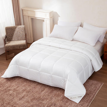 Washable All-Season Wool Comforter Twin, 51% Wool Blend, White