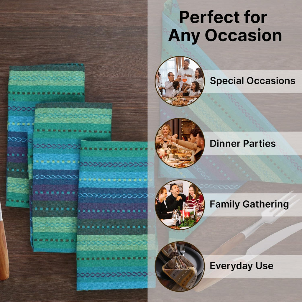 LFH Home Cotton Rich Cloth Salsa Napkin Set of 12 Washable Soft Durable Striped Table Napkins for Dining Wedding