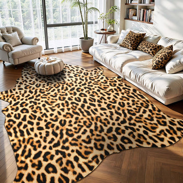 Luxury Faux Leopard Print Rug - Western Cheetah Area Rugs, Farmhouse - Premium Western Faux Fur Carpet