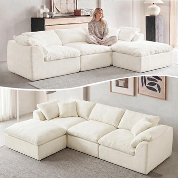 110" Boneless Cloud Couch Sectional , Oversized Modular L Shaped Sofa with Ottoman, Deep Seat Chenille Sectional