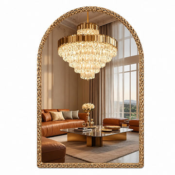24"x36" Hammered Antique Gold Arched Bathroom Vanity Wall Mirror