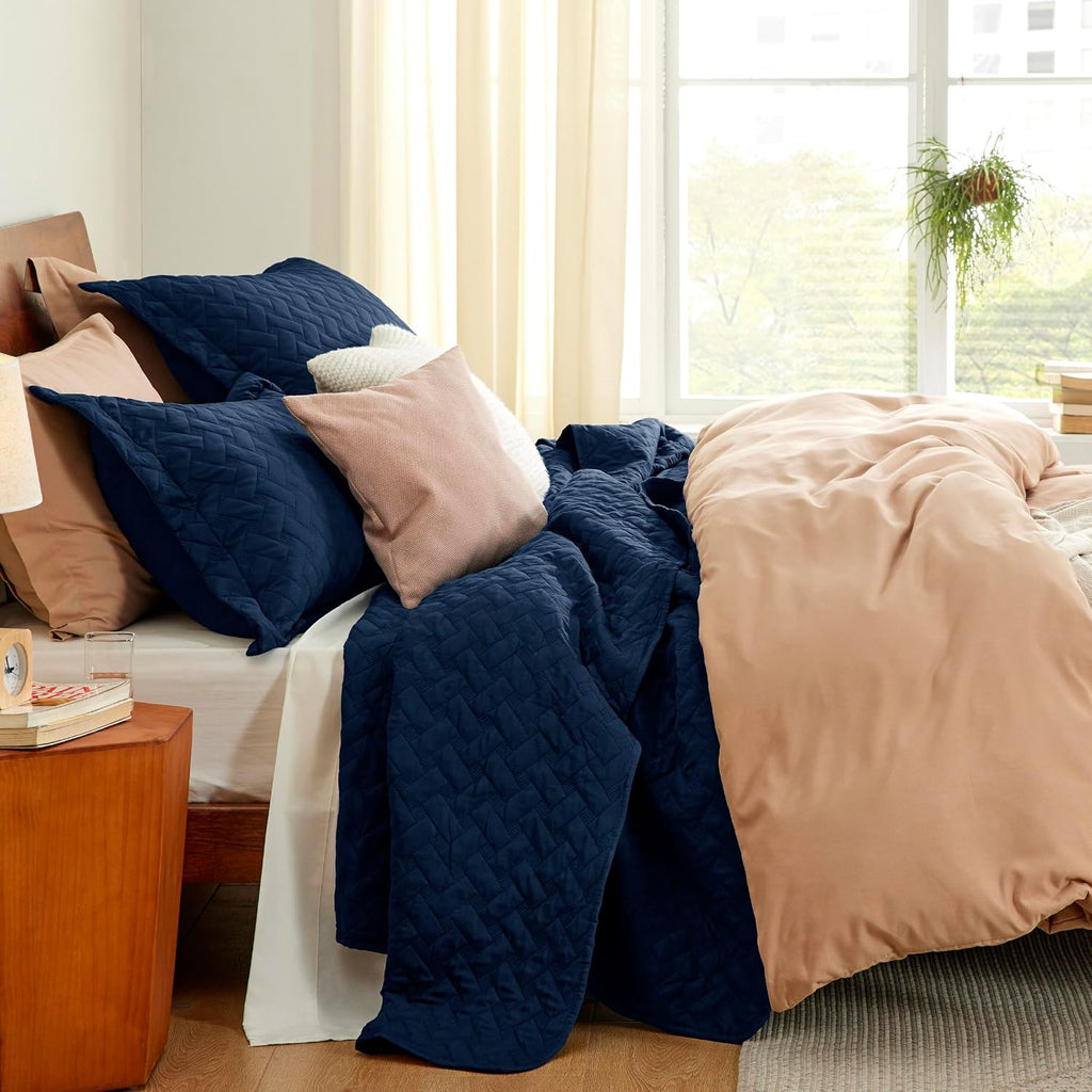 Quilts - Lightweight Bedspreads with Basket Weave Pattern, Soft Quilt Bedding Set, Navy Comforter Set