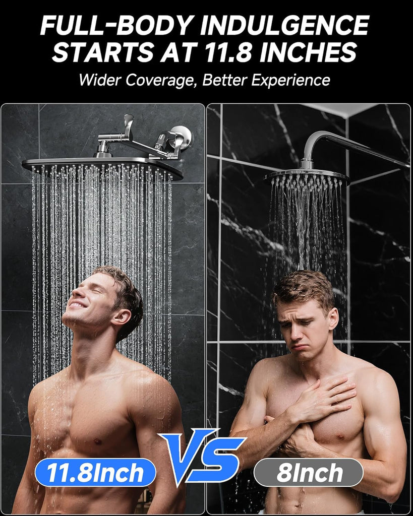 11.8" Rain Shower Head, Rectangular Rainfall Showerhead with 11" Stainless Steel Exension Arm