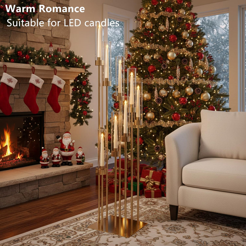 Tall Floor Candle Holder Set, 8-arm Metal Floor Candelabra Candle Holders, Large Gold Wedding Centerpiece, 45.3'' H