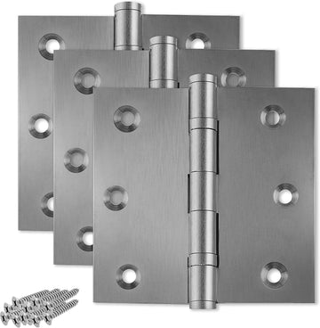 Solid Brass Door Hinge Heavy Duty Ball Bearing Matte Silver 3.5 x 3.5 Inch - Set of 3 Hinges (Satin Nickel)