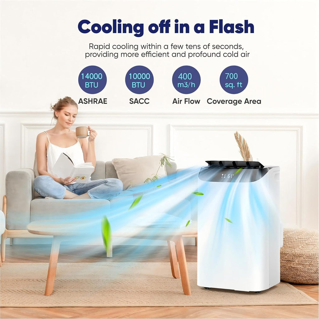 14000 BTU Portable Air Conditioners, Cools Up to 700 Sq.Ft, Free standing AC Unit, Cooling, Dehumidifier, Fan