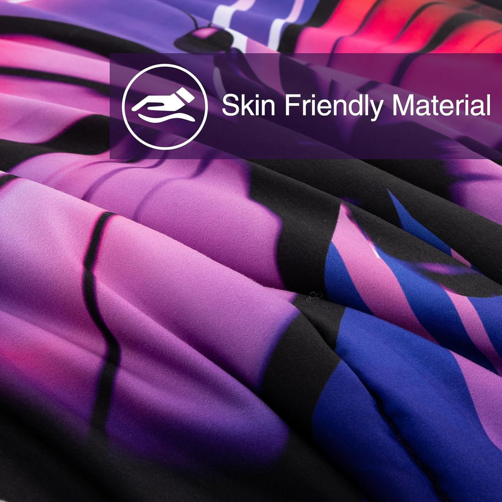 A Nice Night Galaxy 6pcs Bed in a Bag Purple and Blue Dreamy 3D Butterfly Printed