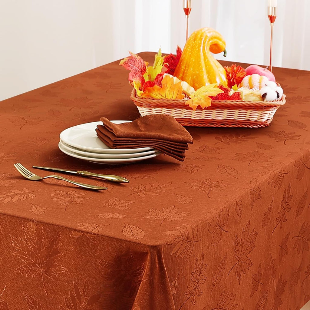 Rectangle Tablecloth, 60x84 Inch Waterproof Damask Table Cloth, Leaves Patterns Fabric Jacquard Tabl