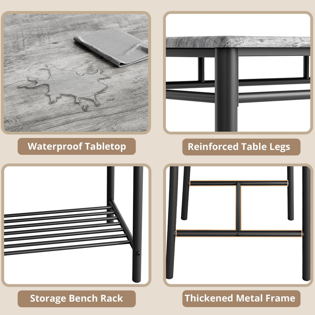 Dining Table Set for 4, Kitchen Table with Upholstered Bench and 2 Chairs, Kitchen Table and Chairs Set for Small