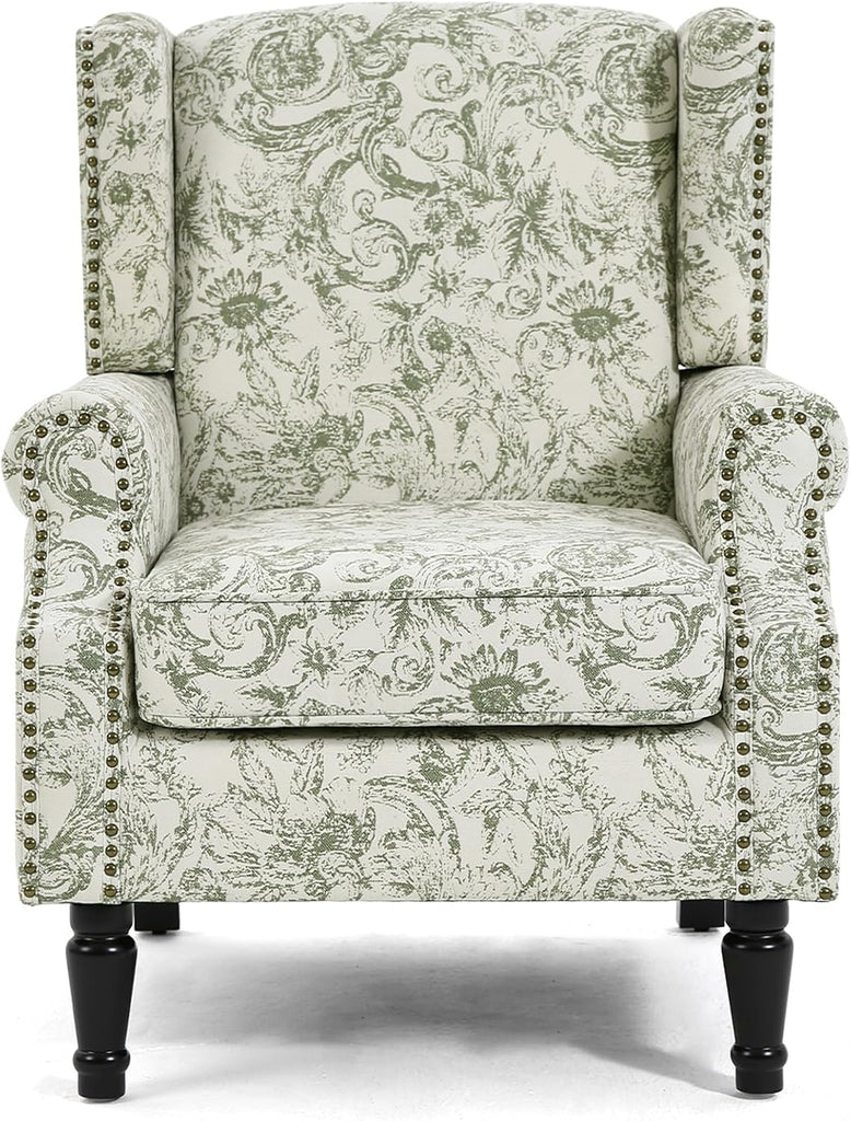 Floral High Back Accent Chairs Set of 2, Wingback Armchair in Fabric | Printed Upholstered Reading Seat with