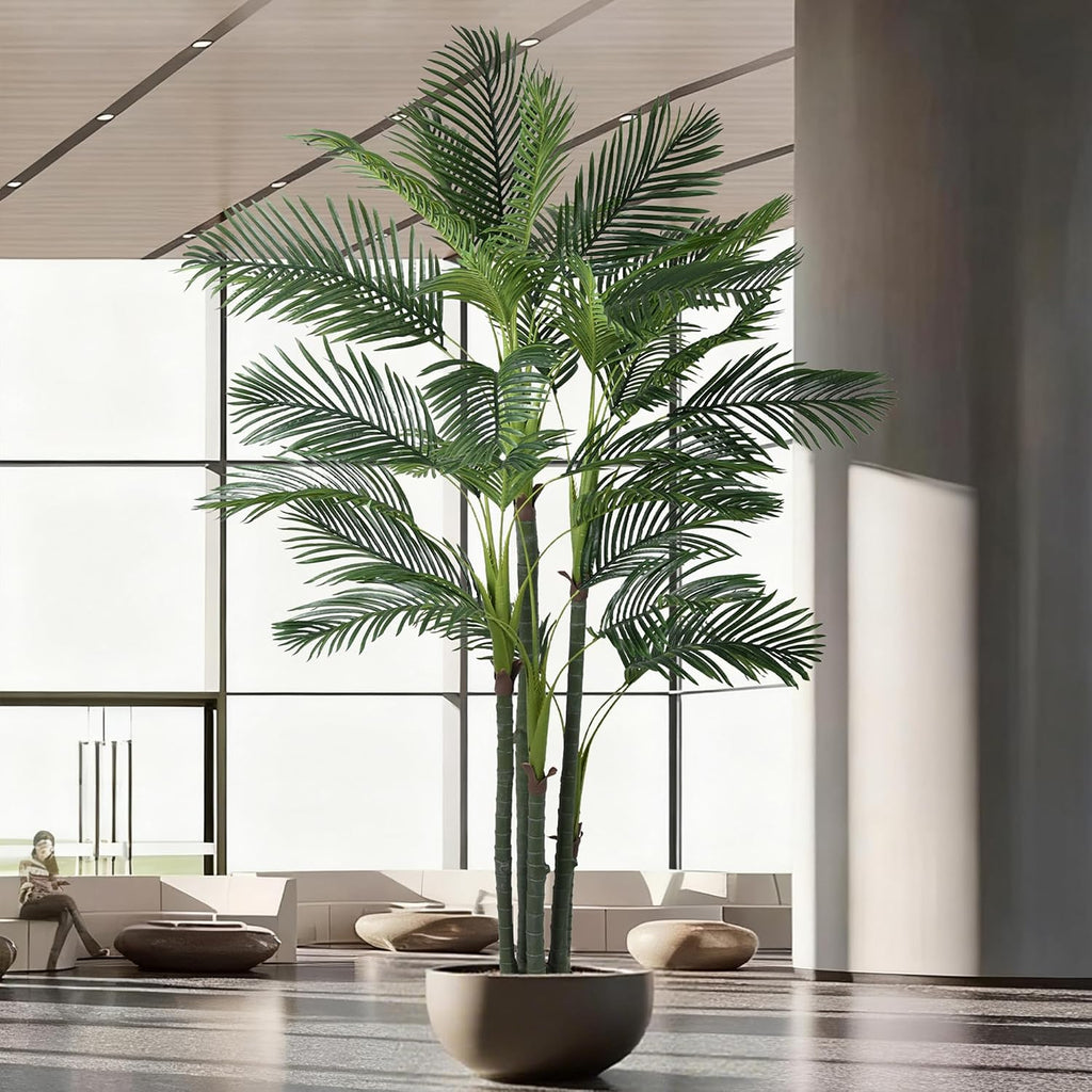 Palm Tree 8FT(96in) Tall Faux Tree with Large Trunks and 32 Realistic Leaves, Fake Tropical Floor Potted Artificial